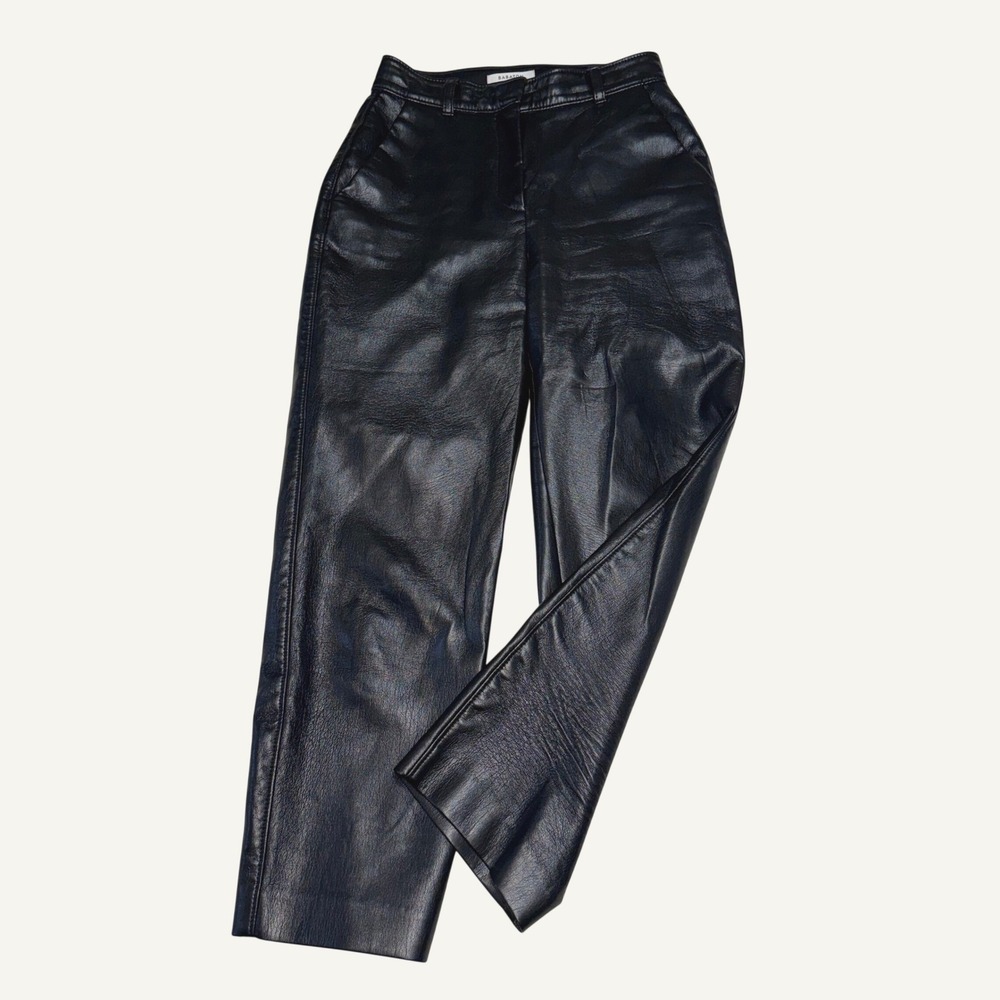 Babaton Faux Leather Straight Leg Pants Cropped Black High Waisted Size 00